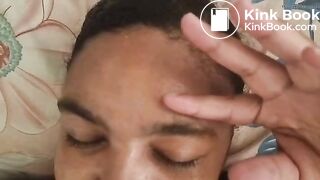 Busty toilet using chocolate sauce to consume poop