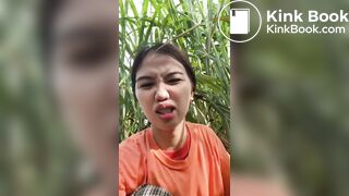 Cute girl shitting in sugarcane field