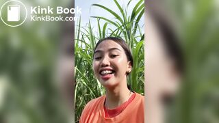 Cute girl shitting in sugarcane field