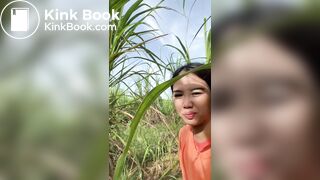 Cute girl shitting in sugarcane field