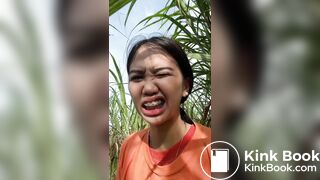 Cute girl shitting in sugarcane field