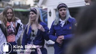 Graduate defecating on door mat - scene