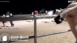 Girl gives herself enema by champagne at the beach