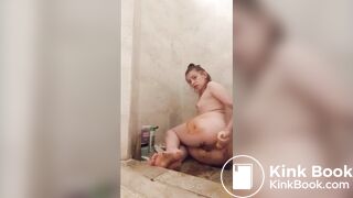 Cutie plays with her shit in the shower