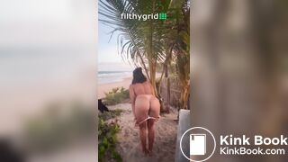 Latina taking a shit in the beach