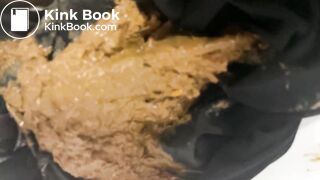 Big poop in shiny black tights