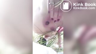 SHOWING TITS AND EXCREMENT IN THE WOODS