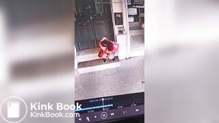 Girl shit in front of a Store