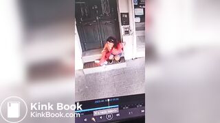 Girl shit in front of a Store