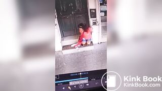 Girl shit in front of a Store