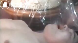 Asian redhead girl shit in guy's mouth