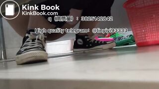 Beautiful girl poops in the toilet