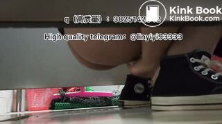 Beautiful girl poops in the toilet