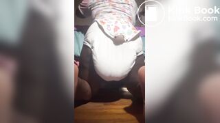 Black girl pushes out a nice mess in diaper