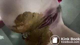 Big shit in thin pink lingerie