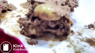 Big shit in thin pink lingerie