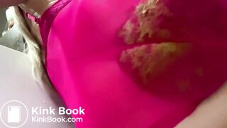 Big shit in thin pink lingerie