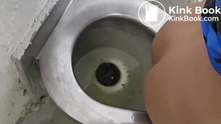 Girl poops and farts on public toilet - video 2