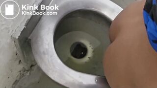 Girl poops and farts on public toilet - video 2