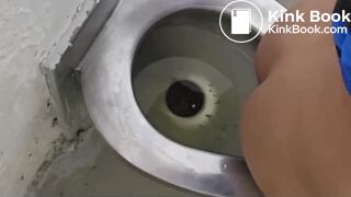 Girl poops and farts on public toilet - video 2