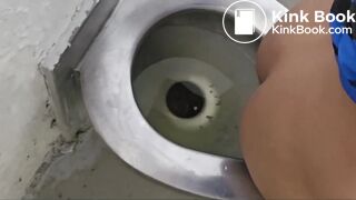 Girl poops and farts on public toilet - video 2
