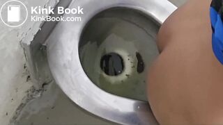 Girl poops and farts on public toilet - video 2