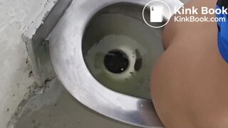 Girl poops and farts on public toilet - video 2