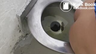 Girl poops and farts on public toilet - video 2
