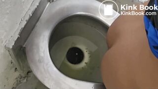 Girl poops and farts on public toilet - video 2