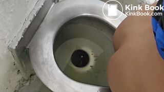 Girl poops and farts on public toilet - video 2