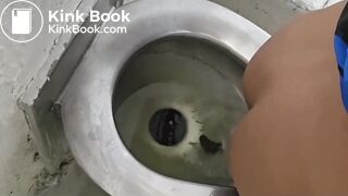 Girl poops and farts on public toilet - video 2