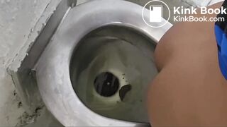 Girl poops and farts on public toilet - video 2