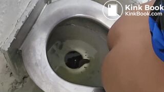 Girl poops and farts on public toilet - video 2