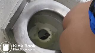 Girl poops and farts on public toilet - video 2