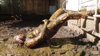 Shiny In Cow Dung - orgasm in shit and latex