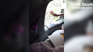 French girl pooping in her car live