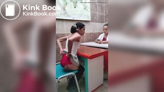 Pooped her panties infront of another woman