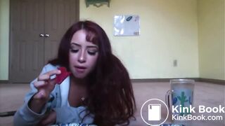 Girl pooping on the background