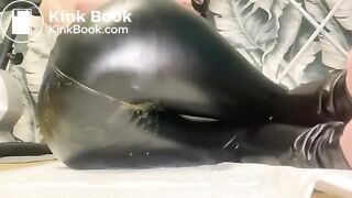 Huge poop in tight leather leggings - video 2