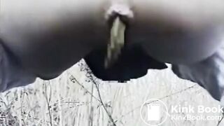 Cute Japanese female student defecates in the wildernes