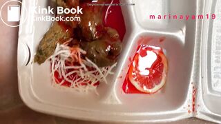 Hot girl shitting on asian food