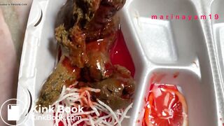 Hot girl shitting on asian food