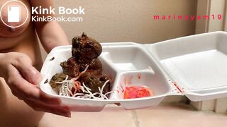 Hot girl shitting on asian food