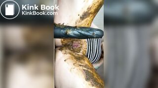 Hot woman stuffing pussy with shitty dildo