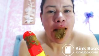 Latina potty mouth cleans dild[oc] swallows