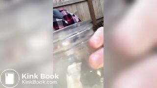 White whore drinking shit enema