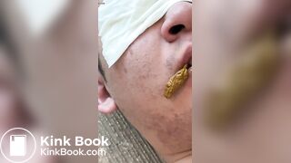 Toilet slave struggle to chew and swallow shit