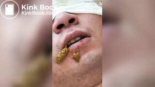 Toilet slave struggle to chew and swallow shit