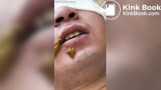 Toilet slave struggle to chew and swallow shit