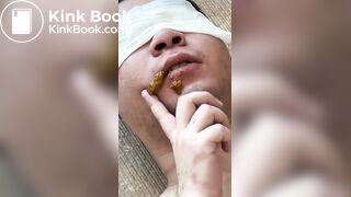 Toilet slave struggle to chew and swallow shit